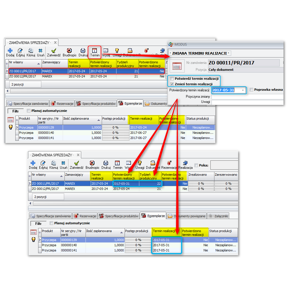 Edycja terminu realizacji ZO  