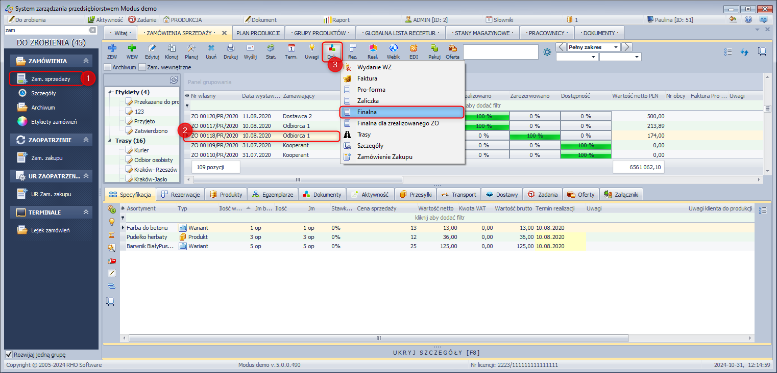 Wystawianie faktury końcowej