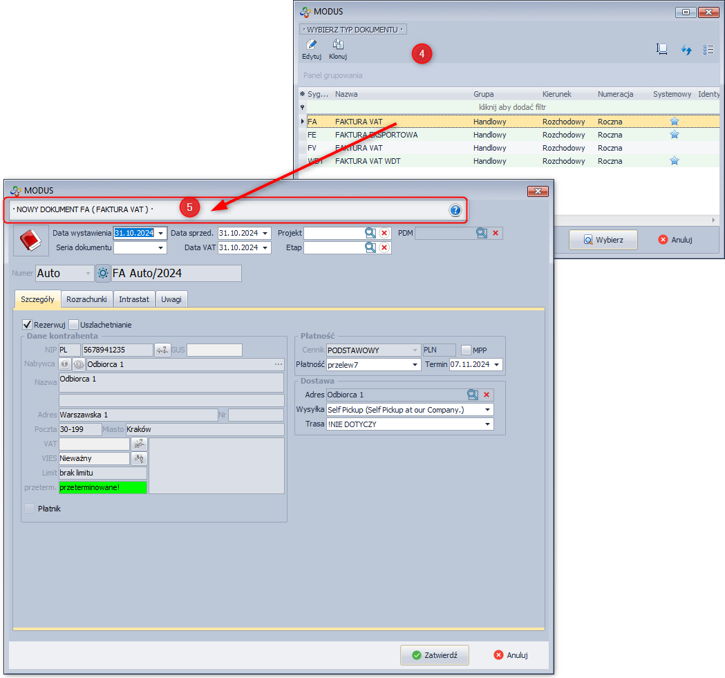 Wybór typu dokumentu