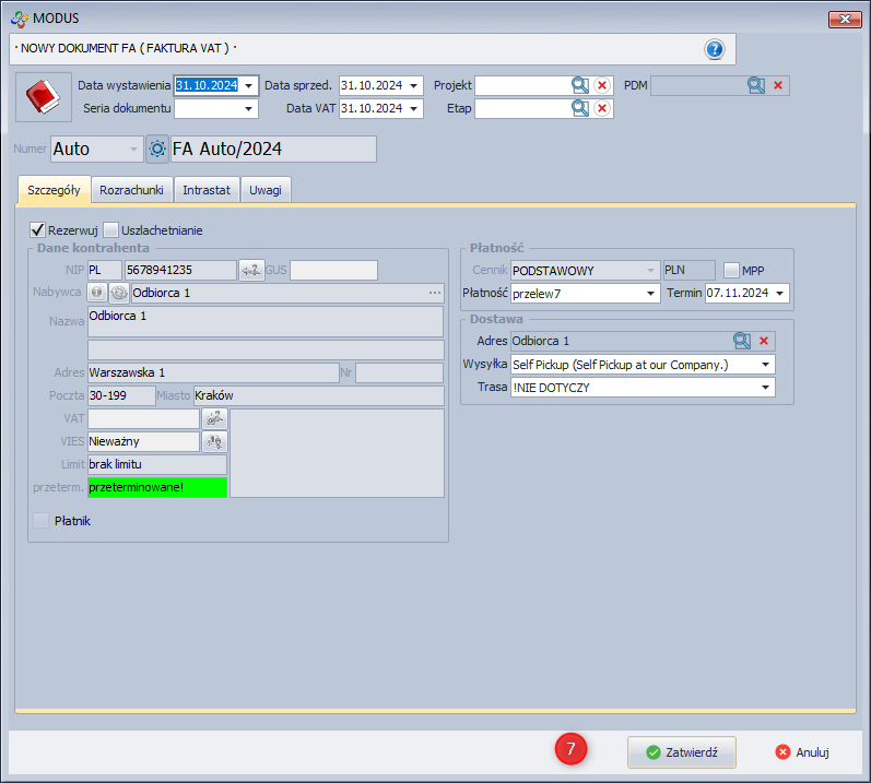 Zatwierdzenie faktury końcowej