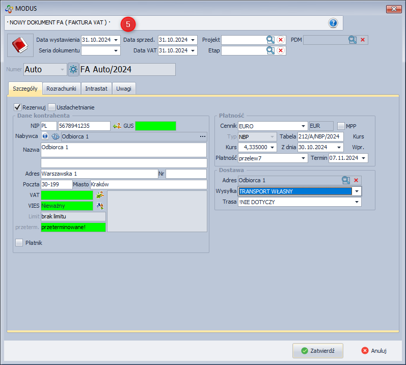 Wybór typu dokumentu