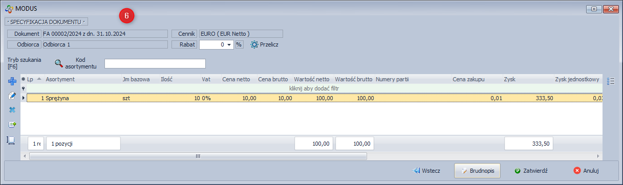 Specyfikacją dokumentu FA