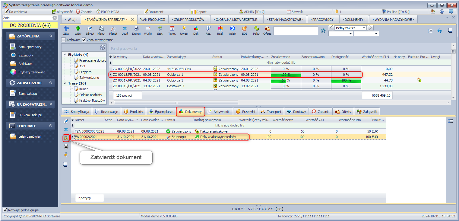 Zatwierdzenie faktury 