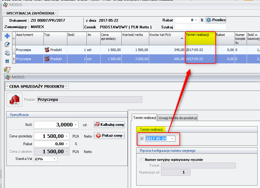 Termin realizacji pozycji ZO 