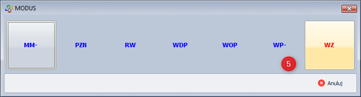 Wybór typu dokumentu wydania