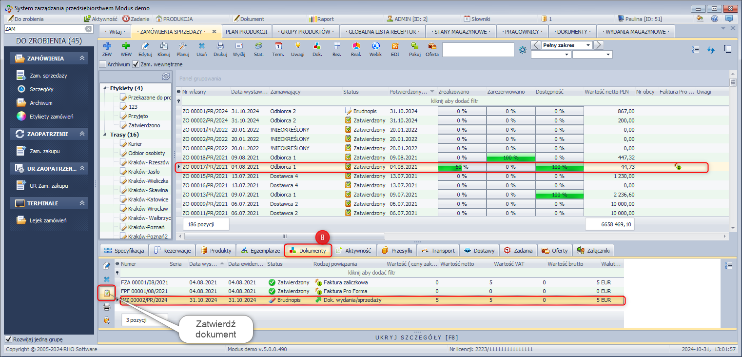 Zatwierdzenie dokumentu wydania