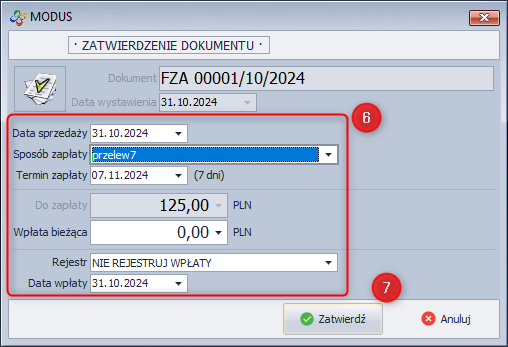 Zatwierdzenie faktury zaliczkowej