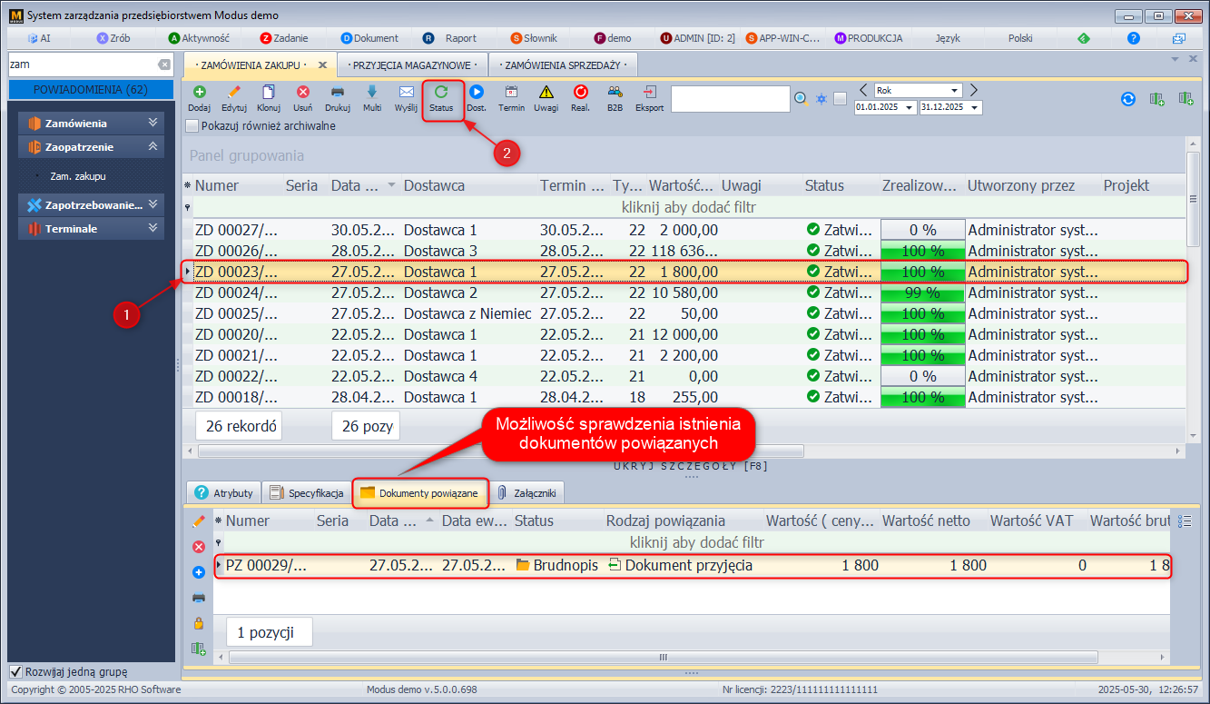 Przywracanie zamówienia do brudnopisu