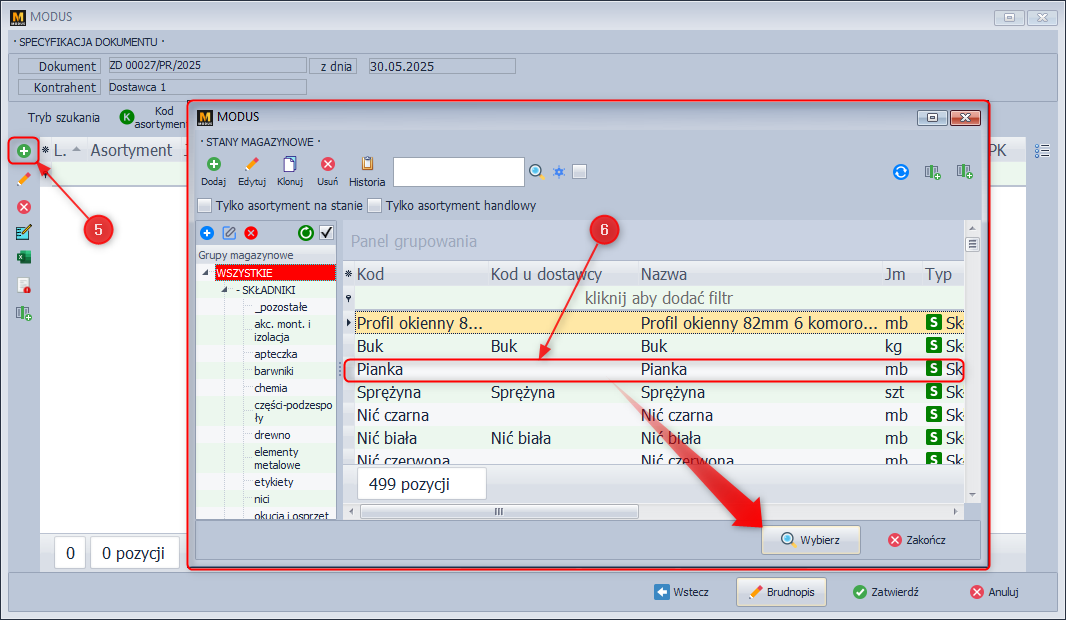 Dodawanie asortymentu do zamówienia
