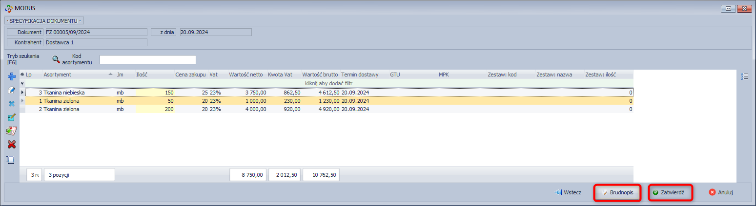 Podsumowanie specyfikacji dokumentu Podsumowanie specyfikacji dokumentu