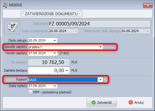 Zatwierdzenie dokumentu FZ Zatwierdzenie dokumentu FZ