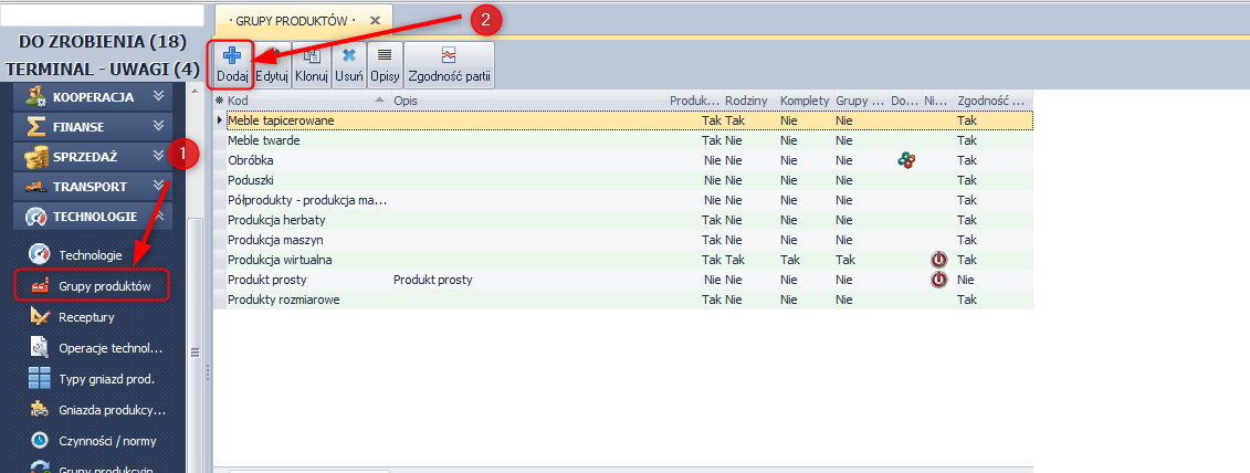 Dodawanie nowej grupy produktów Dodawanie nowej grupy produktów
