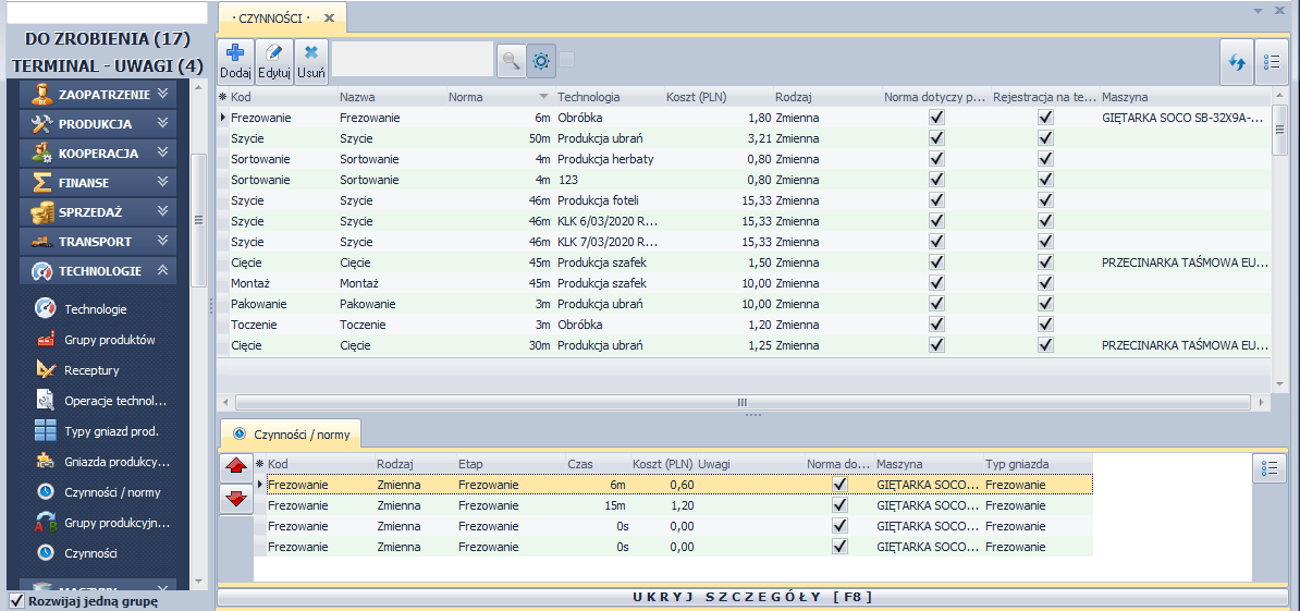 Ekran: Lista czynności Ekran: Lista czynności