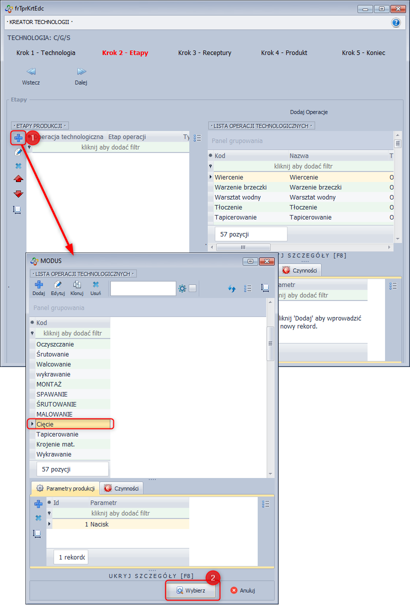 Kreator Technologii - dodawanie etapów Kreator Technologii - dodawanie etapów
