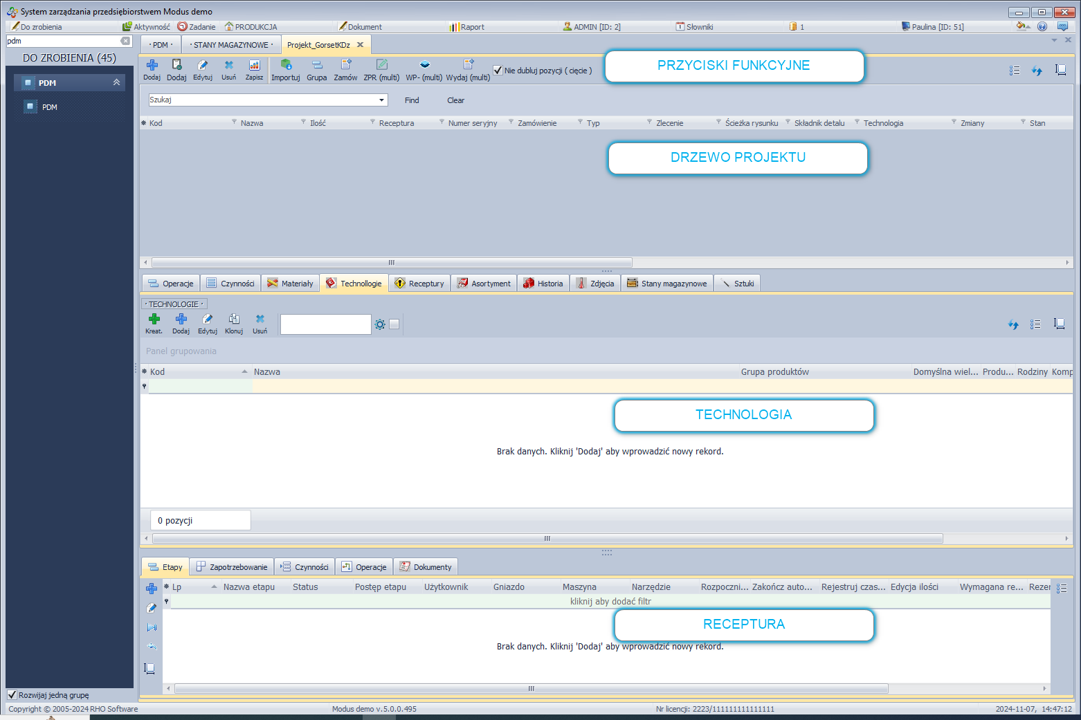 Okno projektu Okno projektu