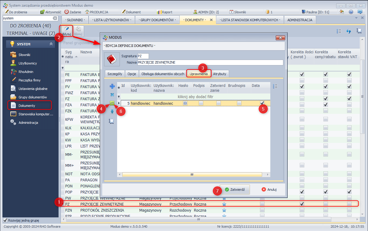 Edycja uprawnień dla dokumentów Edycja uprawnień dla dokumentów