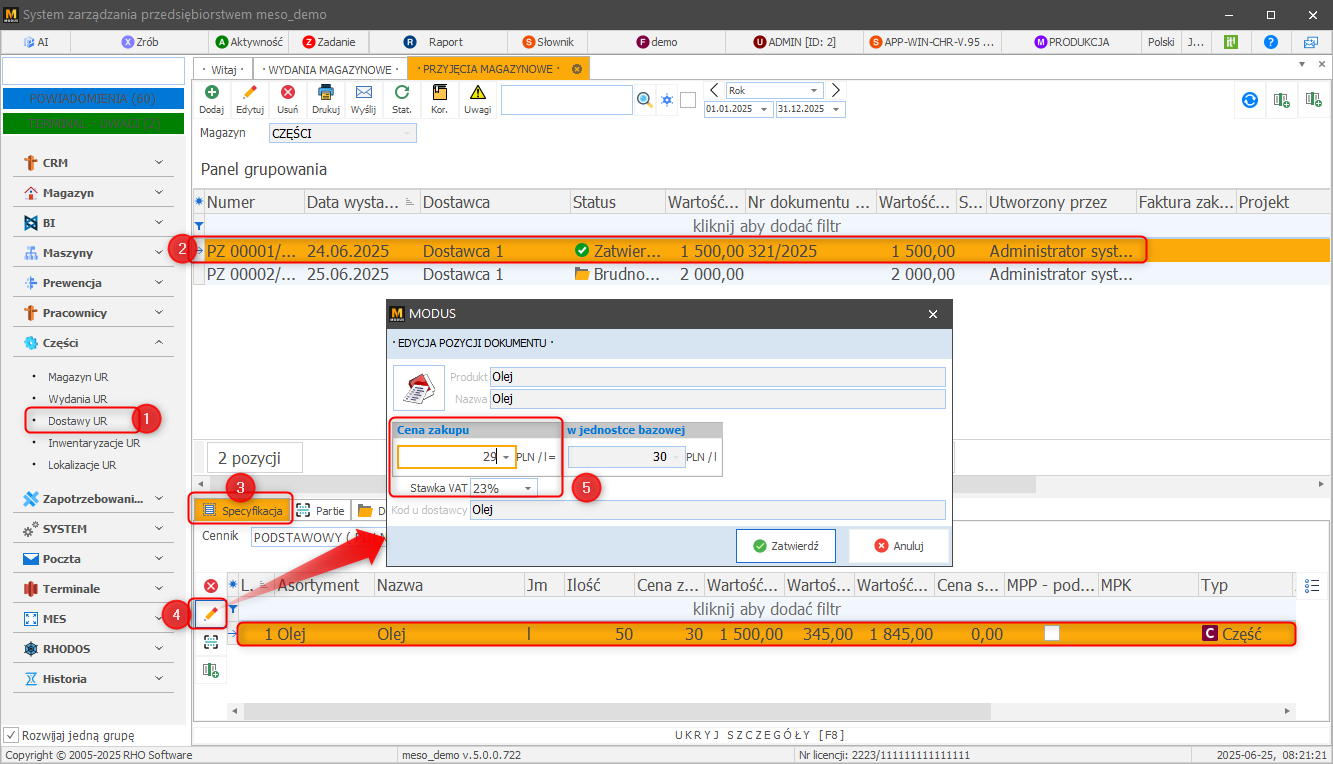 Edycja ceny zakupu Edycja ceny zakupu