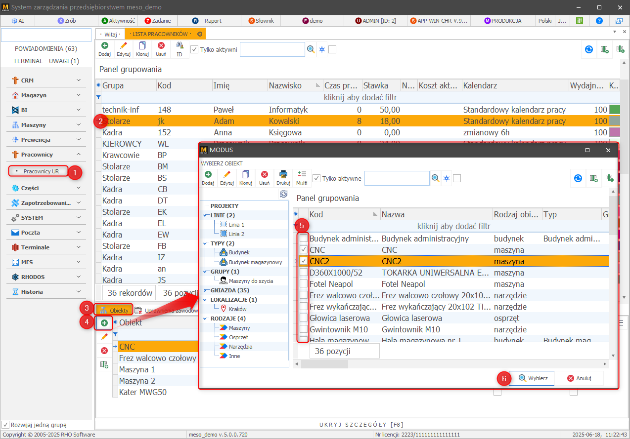 Przypisanie obiektów do pracownika Przypisanie obiektów do pracownika