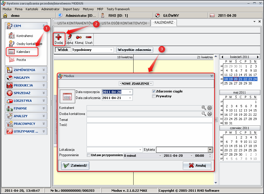 Ekran: Dodawanie zdarzenia  