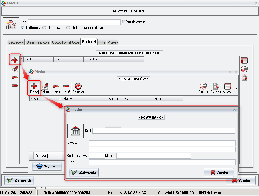 Screen: Bank accounts