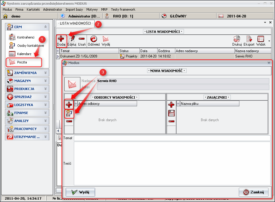 Ekran: Wysyłanie wiadomości 