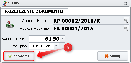 Ekran: Zatwierdzenie rozliczenia 