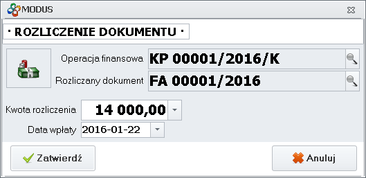 Ekran: Edycja kwoty rozrachunku
