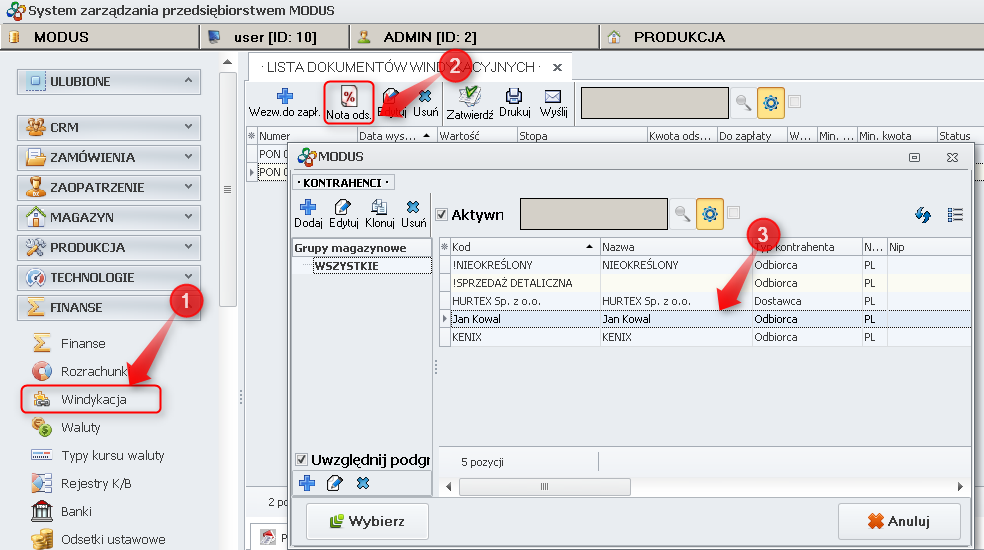 Ekran: Tworzenie dokumentu nota odsetkowa 