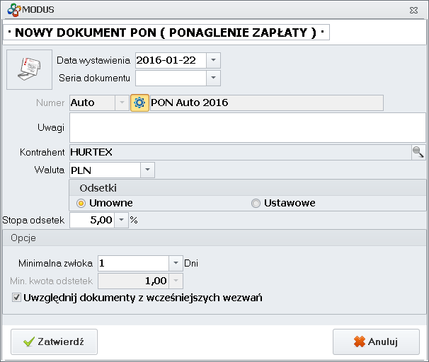 Ekran: Nowy dokument wezwania do zapłaty