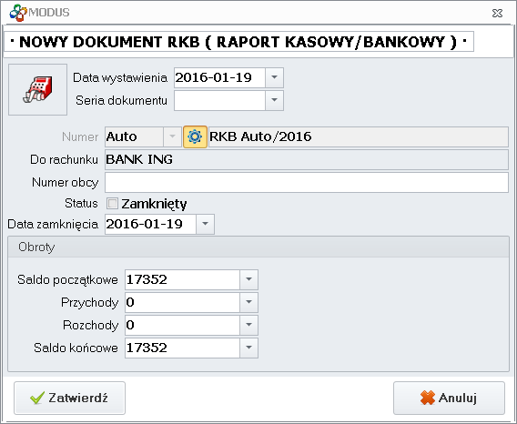 Ekran: Nowy raport K/B 