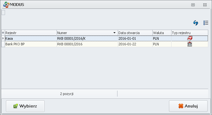 Ekran: Wybór raportu kasowo/bankowego  