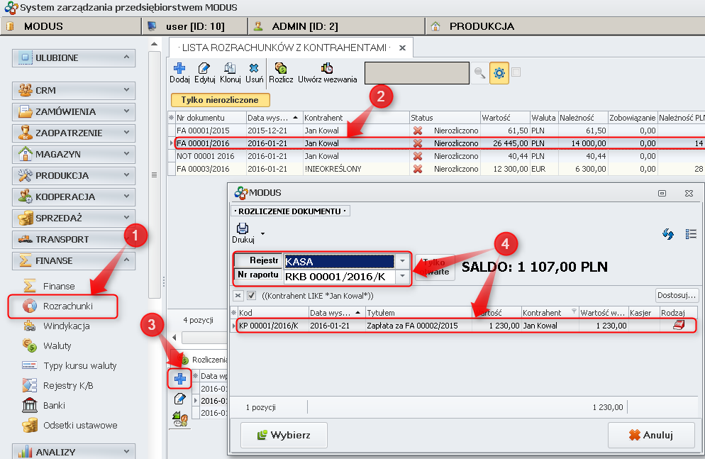 Ekran: Rozliczenie rozrachunku