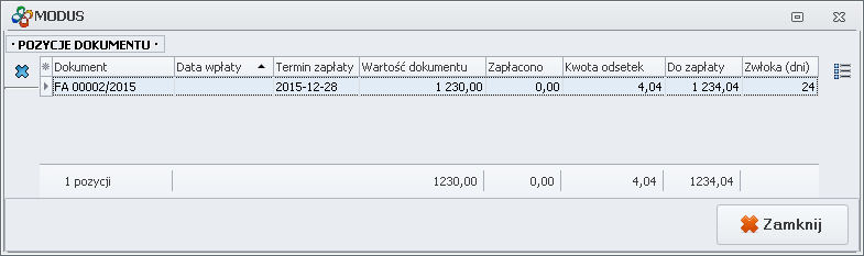 Ekran: Rozrachunki dla których ma być utworzona nota odsetkowa