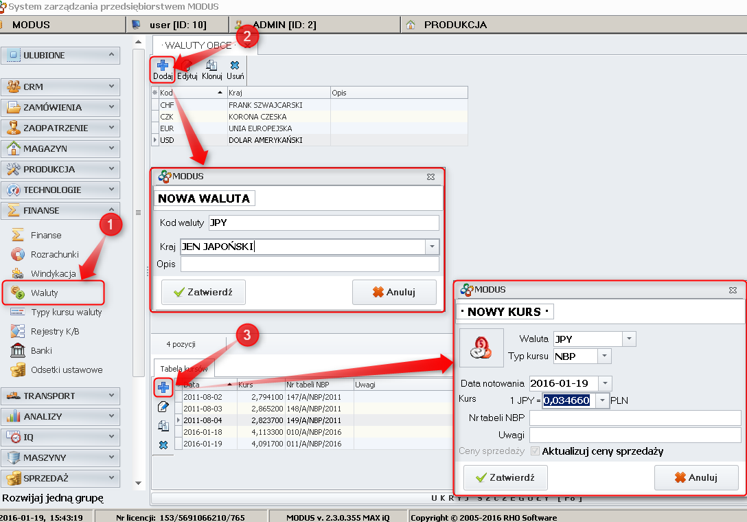 Ekran: Definiowanie nowego waluty obcej 
