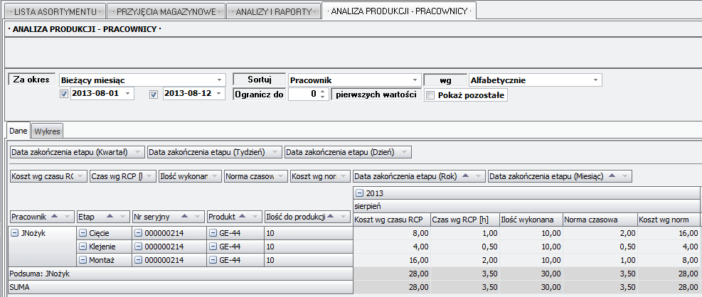 Ekran: Analiza - Pracownicy