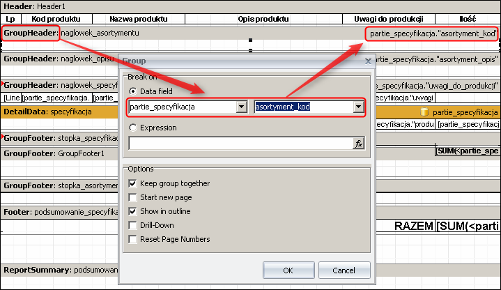 Ekran 1: GroupHeader 
