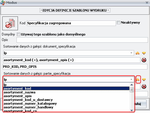 Ekran 3: Wybór kolumn do sortowania Ekran 3: Wybór kolumn do sortowania