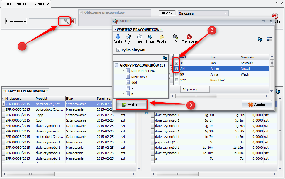 Ekran: Wybór pracowników 