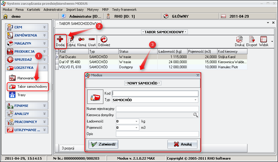 Ekran: Dodawanie nowego samochodu 
