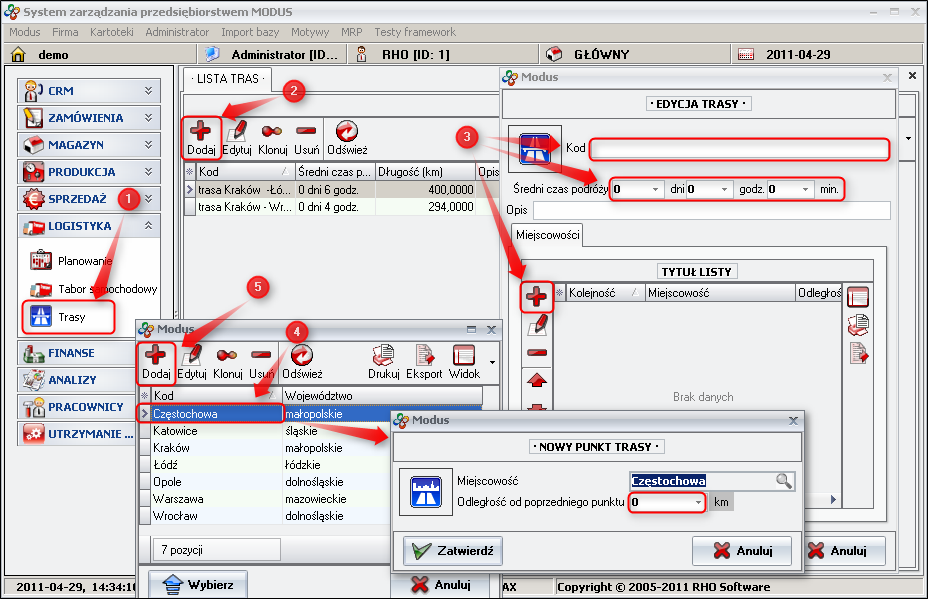 Ekran: Dodawanie nowej trasy  