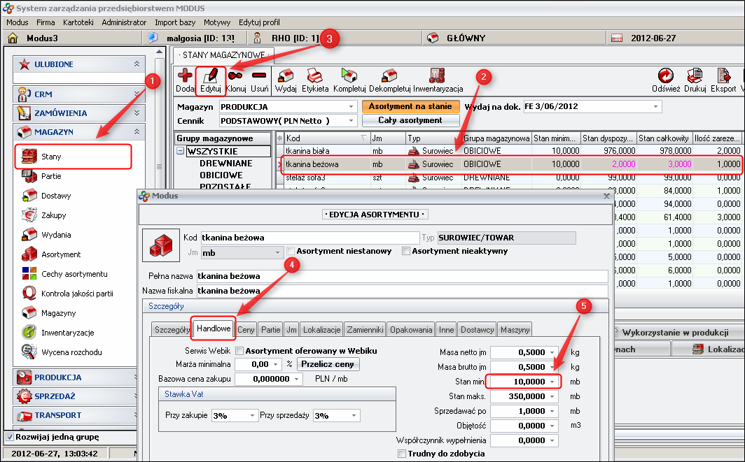 Ekran: Definiowanie stanu minimalnego 