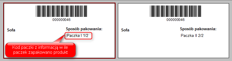 Ekran: Etykieta z kodem paczki 
