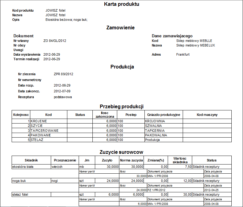 Ekran:Wydruk karty produktu  