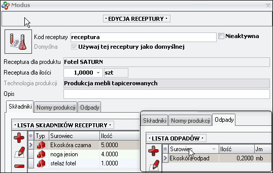 Ekran: Receptura z odpadem  