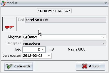 Ekran: Ilość dekompletowana 