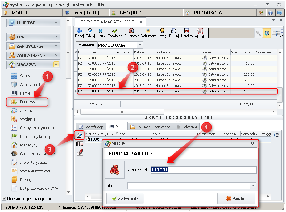 Ekran: Edycja partii 