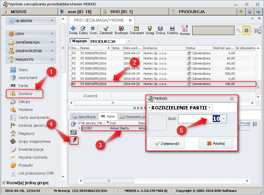 Ekran: Rozdziel partię 