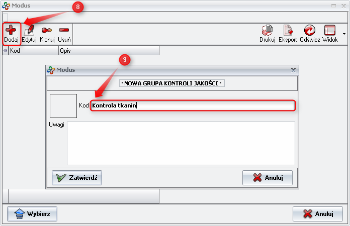 Ekran: Grupa kontroli jakości