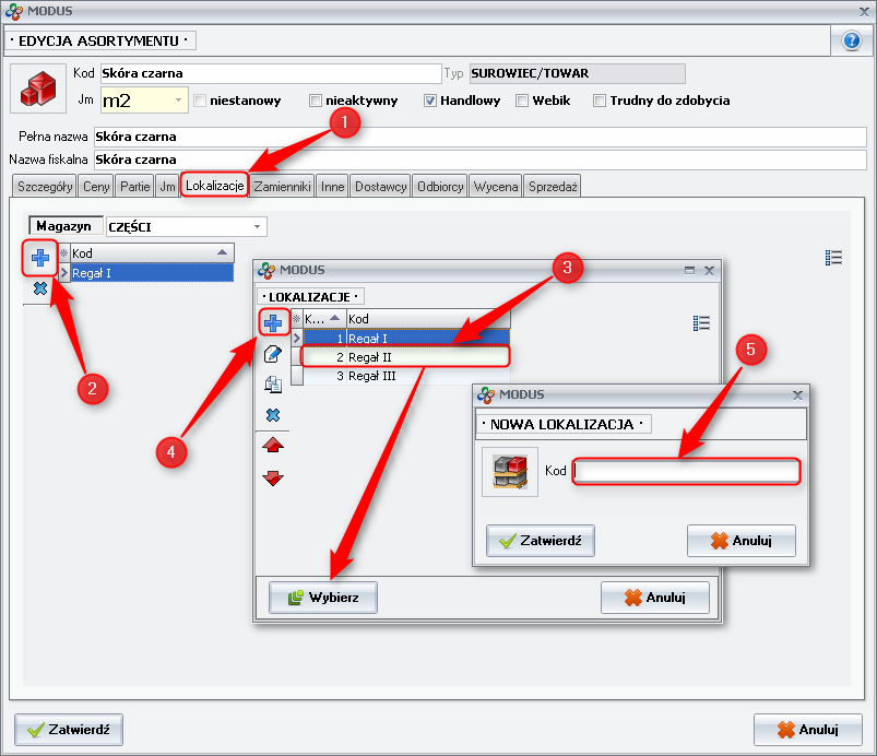 Ekran: Definiowanie stałej lokalizacji dla danego asortymentu 
