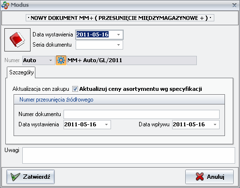 Ekran: Nowy dokument MM+  